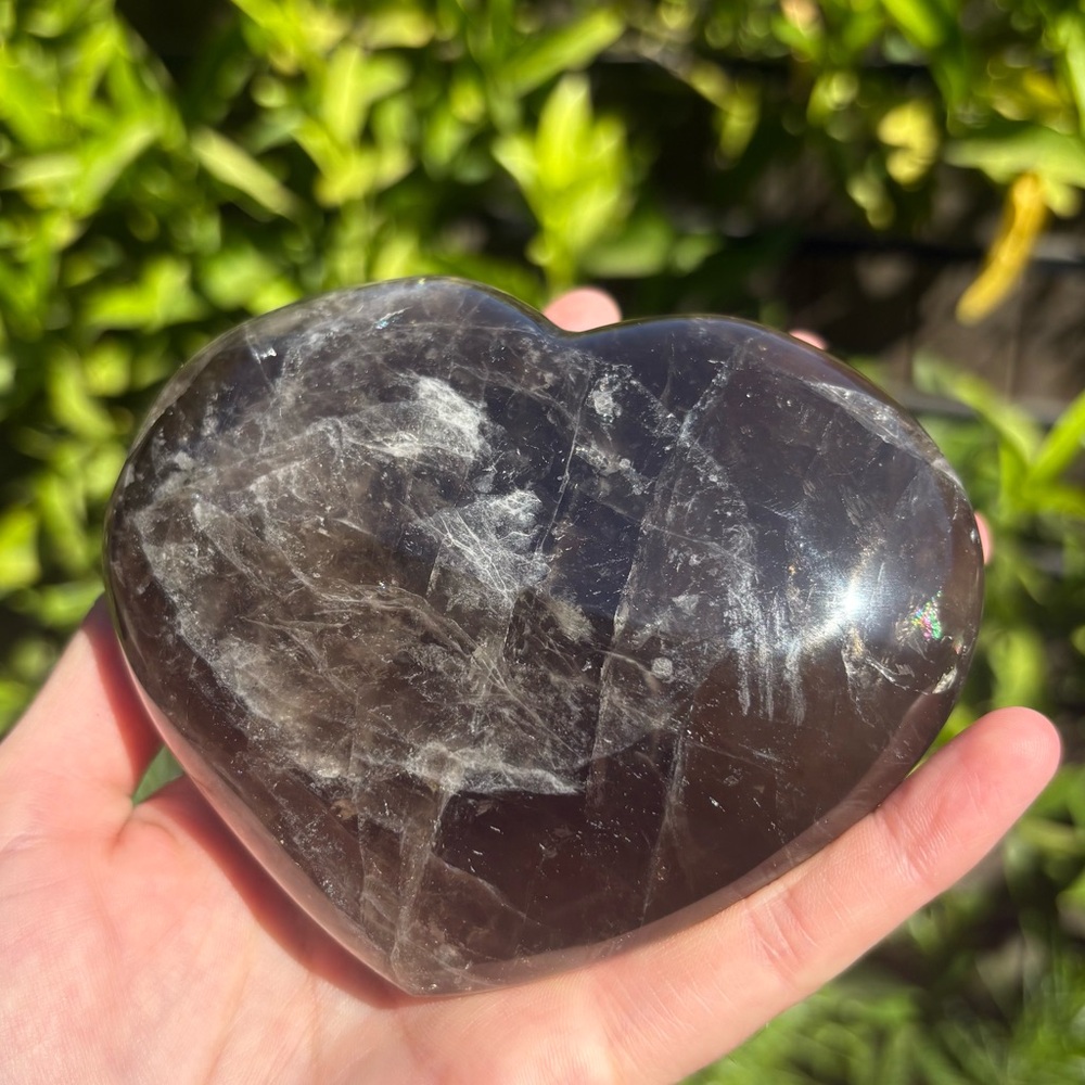 1.23 Pounds - Large Smoky Quartz Crystal Heart with Rainbow - Picture 8 of 12